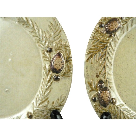 Bread Dessert Plate Country Pine Cone Design Lake Lodge Cabin Style 8" Set of 2 - Picture 4 of 12